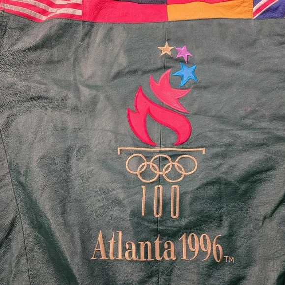 Vintage American Toons Olympics Leather Jacket XL 1996 Atlanta Embroidered Flags - Picture 10 of 10